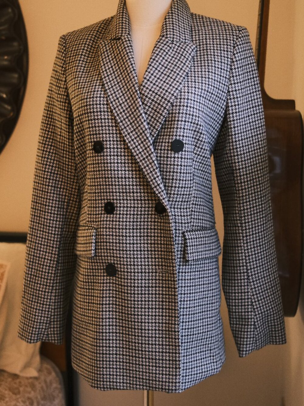 Zara Houndstooth Double Breasted Blazer Size Small